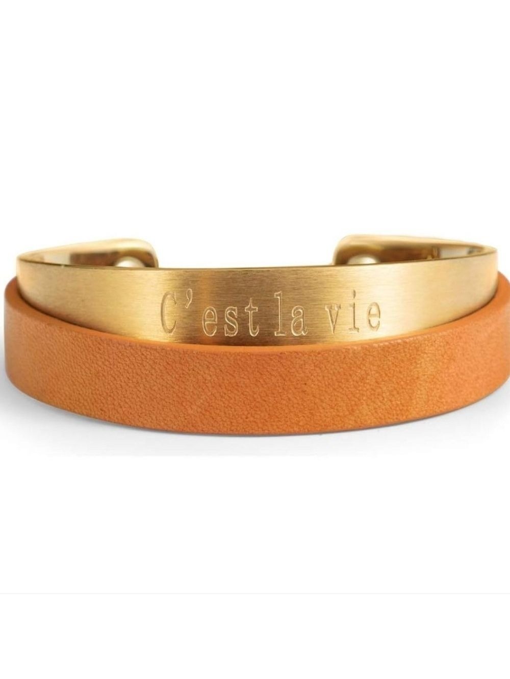 C'est La Vie Metal & Leather Cuff Bracelet